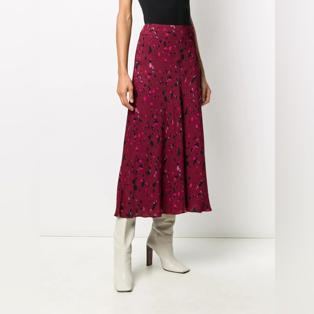 BA&SH / Tomy printed satin slip jacquard midi skirt Bordeaux Leopard 0 - Picture 3 of 8